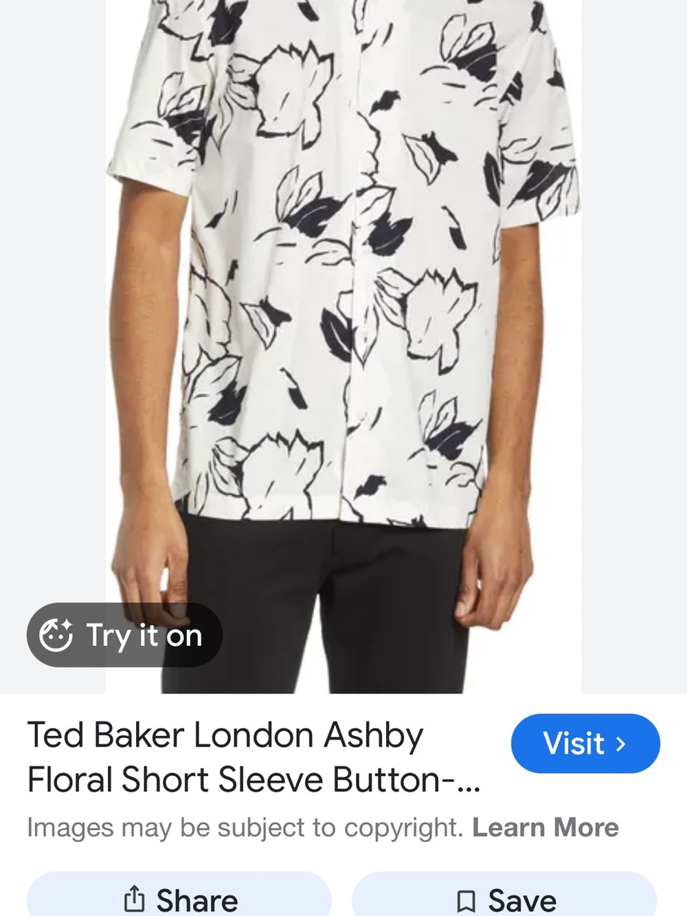 Ted Baker White Shirt with Black Floral Print